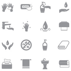 Fototapeta premium Hand Washing Icons. Gray Flat Design. Vector Illustration.