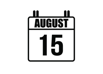 15 August calendar. Simple calendar page for the month of August. Black vector on white background.