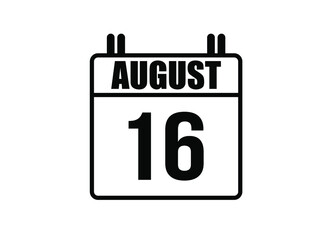 16 August calendar. Simple calendar page for the month of August. Black vector on white background.