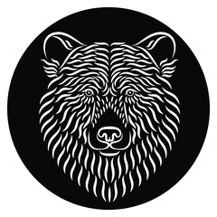 Bear head vector drawing. The head of a bear drawn with white strokes on a black background. Can be used for printing on t-shirts, posters, stickers. Calligraphic drawing. Tattoo design.