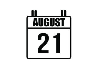 21 August calendar. Simple calendar page for the month of August. Black vector on white background.