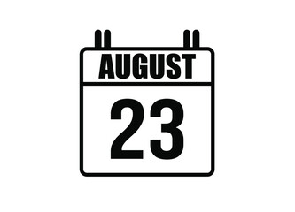 23 August calendar. Simple calendar page for the month of August. Black vector on white background.