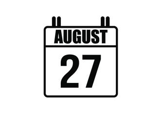 27 August calendar. Simple calendar page for the month of August. Black vector on white background.