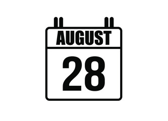 28 August calendar. Simple calendar page for the month of August. Black vector on white background.