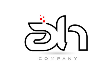 AH connected alphabet letter logo icon combination design with dots and red color. Creative template for company and business