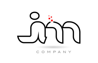 JM connected alphabet letter logo icon combination design with dots and red color. Creative template for company and business