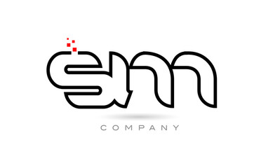 SM connected alphabet letter logo icon combination design with dots and red color. Creative template for company and business