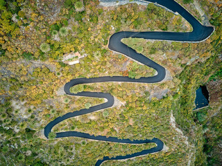Curvy road from a drone's eye view