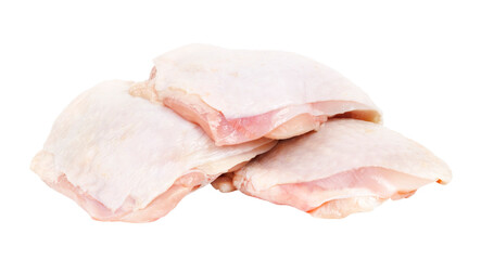 Raw chicken thigh, meat on a white background.