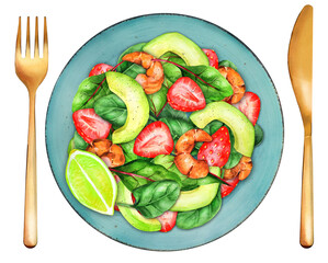 Salad with strawberries, avocado and spinach