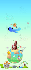 kids dream vertical illustrations school student cartoon school gate learning