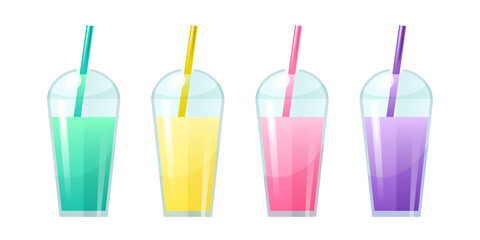 Glasses with milkshake of different colors. Vector stock illustration