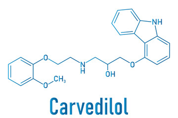 Skeletal formula of Carvedilol congestive heart failure drug molecule.