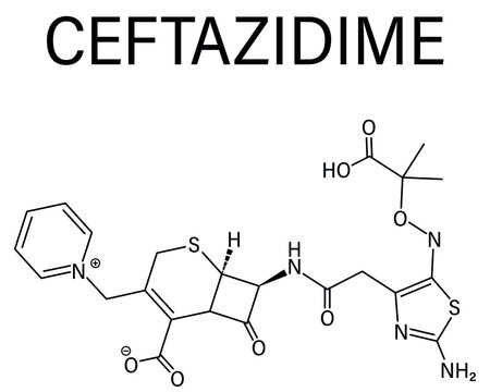 Skeletal formula of Ceftazidime cephalosporin antibiotic drug molecule.
