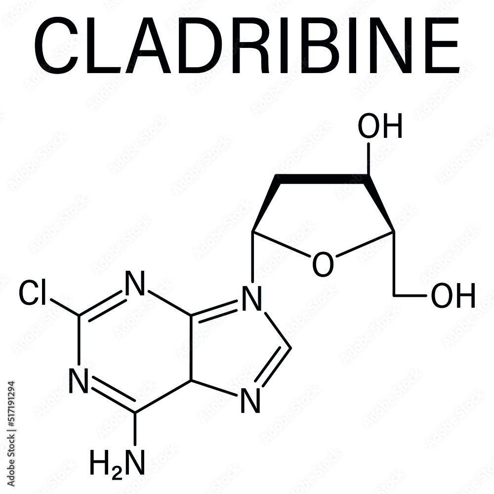 Sticker Skeletal formula of Cladribine cancer drug molecule.