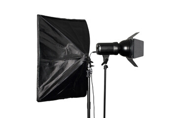 Lighting equipment for photo studio on isolated white background