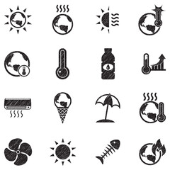 Heatwave Icons. Black Scribble Design. Vector Illustration.