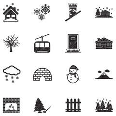 Winter Town Icons. Black Scribble Design. Vector Illustration.