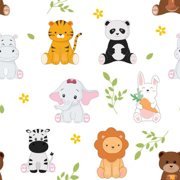 Seamless pattern with baby animals