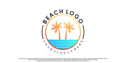 Beach logo design with palm tree and gradient style color Premium Vector
