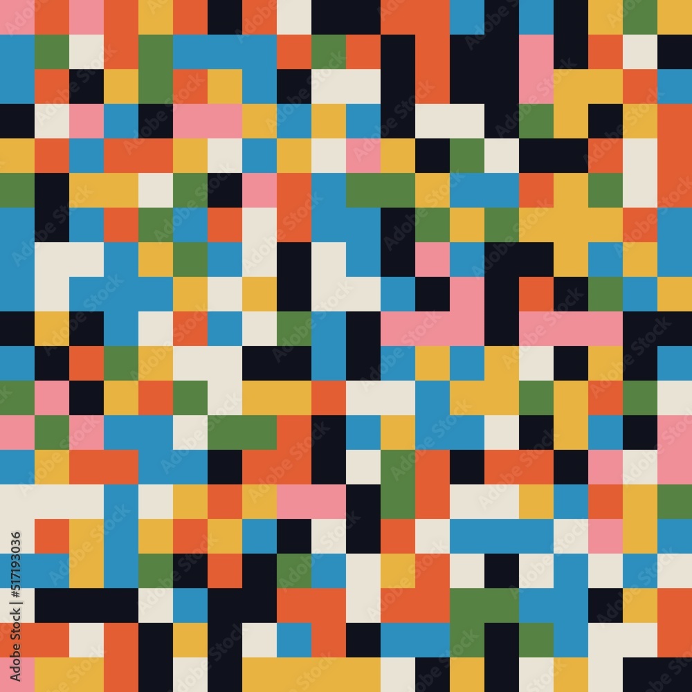 Poster abstract retro geometric seamless pattern. bright colorful nostalgic background design. vector illus
