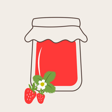 recommend clip art: Fruit jam isolated icon, jelly jar outline vector icon. Strawberry jam jar with fresh berry isolated on white background.