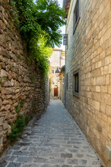 Narrow alley in Ulcinj Old Town in Montenegro. Europe