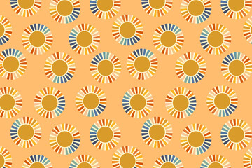 Sun groovy retro abstract geometric pattern 70s 80s background. 