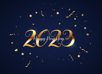 Obraz na płótnie Canvas Golden 2023 Happy New Year Freeting Card. Vector Illustration