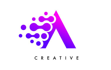 Bubbles Dots Letter A Logo Design. Creative Letter Icon with Blue Bubbles and Circular Dots Vector
