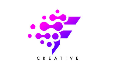 Bubbles Dots Letter F Logo Design. Creative Letter Icon with Blue Bubbles and Circular Dots Vector