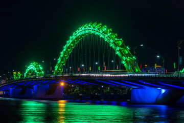 Night view of Dragon bridge, Da Nang, Vietnam.
