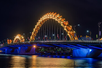 Night view of Dragon bridge, Da Nang, Vietnam.