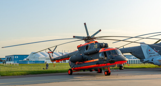 August 30, 2019, Moscow region, Russia. Russian multi-purpose helicopter Mil Mi-8 AMTSh