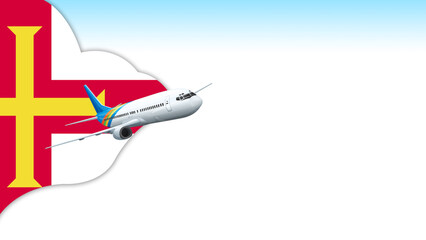 3d illustration plane with Guernsey flag background for business and travel design