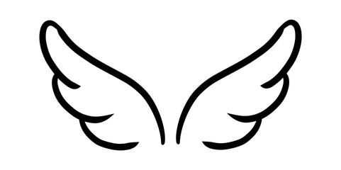 Wings birds and angel. Cartoon doodle bird tattoo wing icon. Feather sketch handdrawn collection