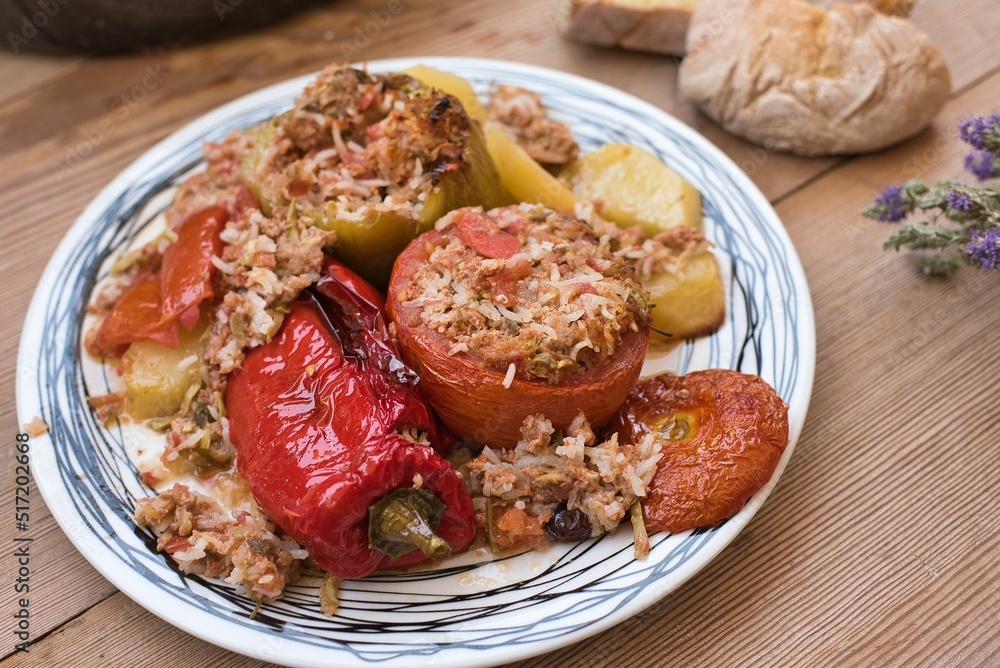 Canvas Prints Gemista,Traditional greek food, stuffed tomatoes and peppers