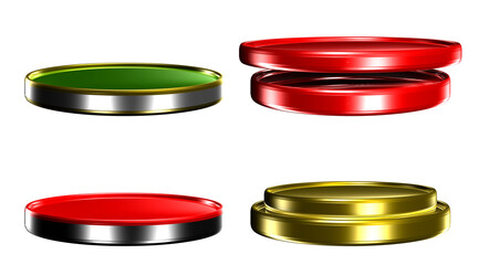 No.2 Podium circle for design. Use to place items. 4 pieces. Mixed colors. 3D illustration on white background have work path.