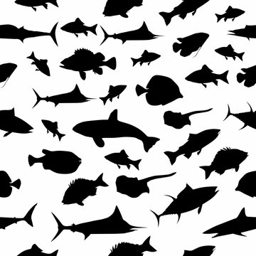 Seamless Pattern fish silhouette for background or fabric