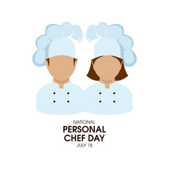 National Personal Chef Day vector. Female and male chef icon vector isolated on a white background. Woman and man chef avatar. July 16. Important day