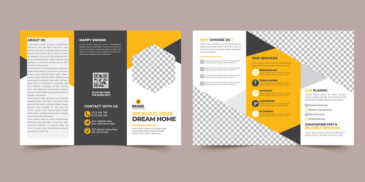 Construction trifold brochure template design, Construction business trifold brochure template, Real estate brochure