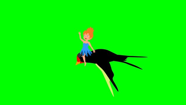 Fairy fairy flying on a swallow 2d animation green screen