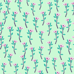 Abstract flower seamless pattern. Creative floral wallpaper. Naive art style.