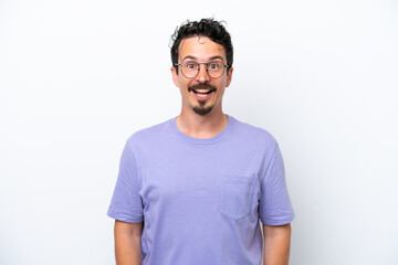 Fototapeta premium Young man with moustache isolated on white background with surprise facial expression