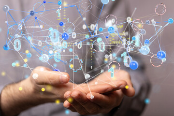 Global network. Blockchain. 3D illustration. Neural networks and artificial intelligence. Abstract