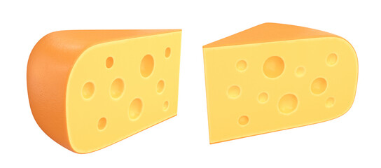 Pieces of yellow cheese on a white background, 3d render