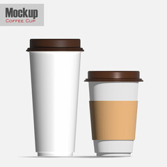 realistic blank mockup of paper cups with plastic lids, hot coffee mugs, White plastic disposable cup with lid for cold beverage - soda, ice tea or coffee, cocktail, milkshake, juice. 3d illustration