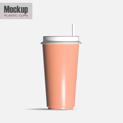 realistic blank mockup of paper cups with plastic lids, hot coffee mugs, White plastic disposable cup with lid for cold beverage - soda, ice tea or coffee, cocktail, milkshake, juice. 3d illustration
