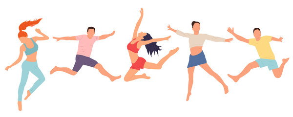 people jump, rejoice in flat style, isolated, vector