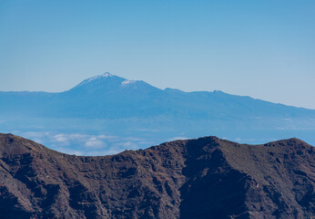 Panoramic view on La Palma island from highest mountain range Roque de los muchachos, sunny day, Canary islands, Spain